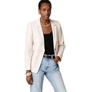 J CREW White Helena Blazer Stretch Linen Blend One Button Pockets Women's 20